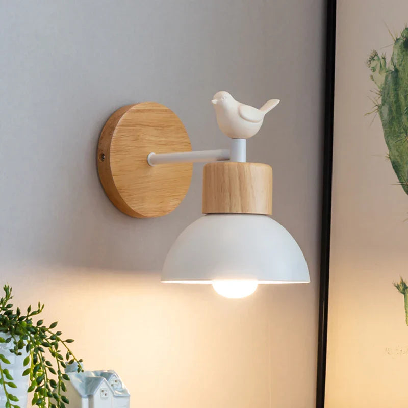 Nordisk stil trefugl vegglampe med LED nattbordslampe
