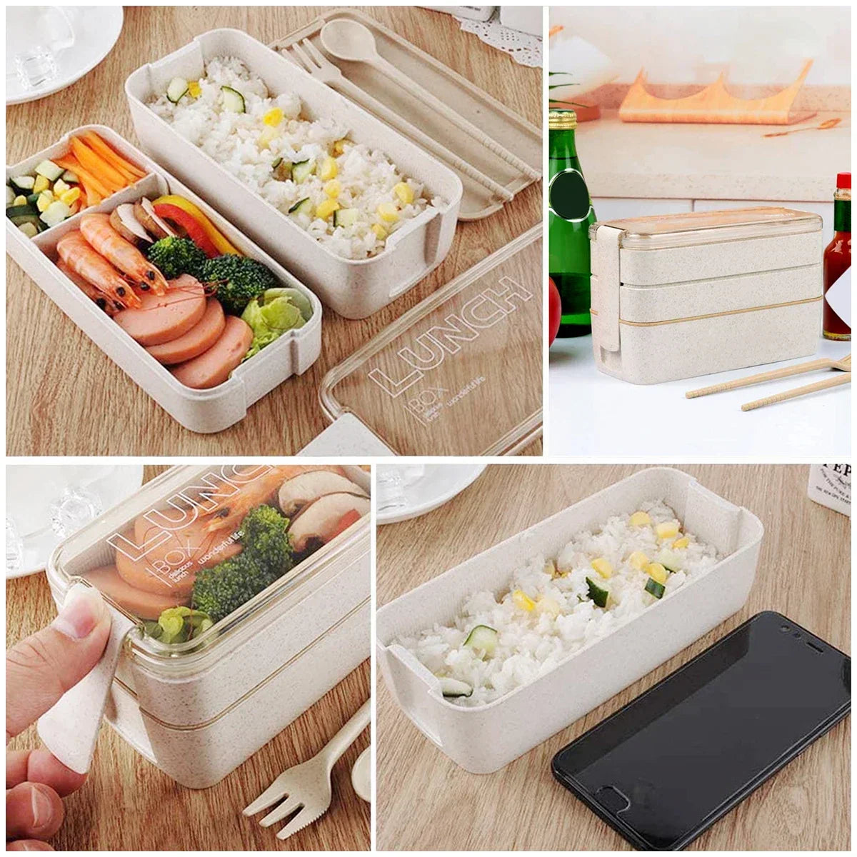 EcoStack háromrétegű ebédtartó doboz búzaszalma anyagból, 900 ml kapacitással