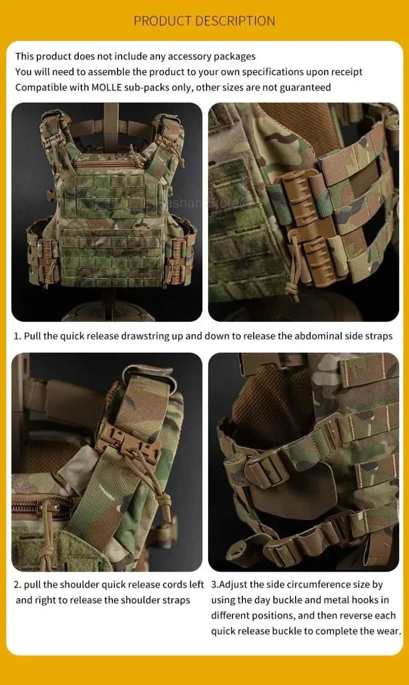 Modułowa kamizelka taktyczna Vanguard Armor Carrier z laserowo wycinanym systemem MOLLE i szybkim zwalnianiem