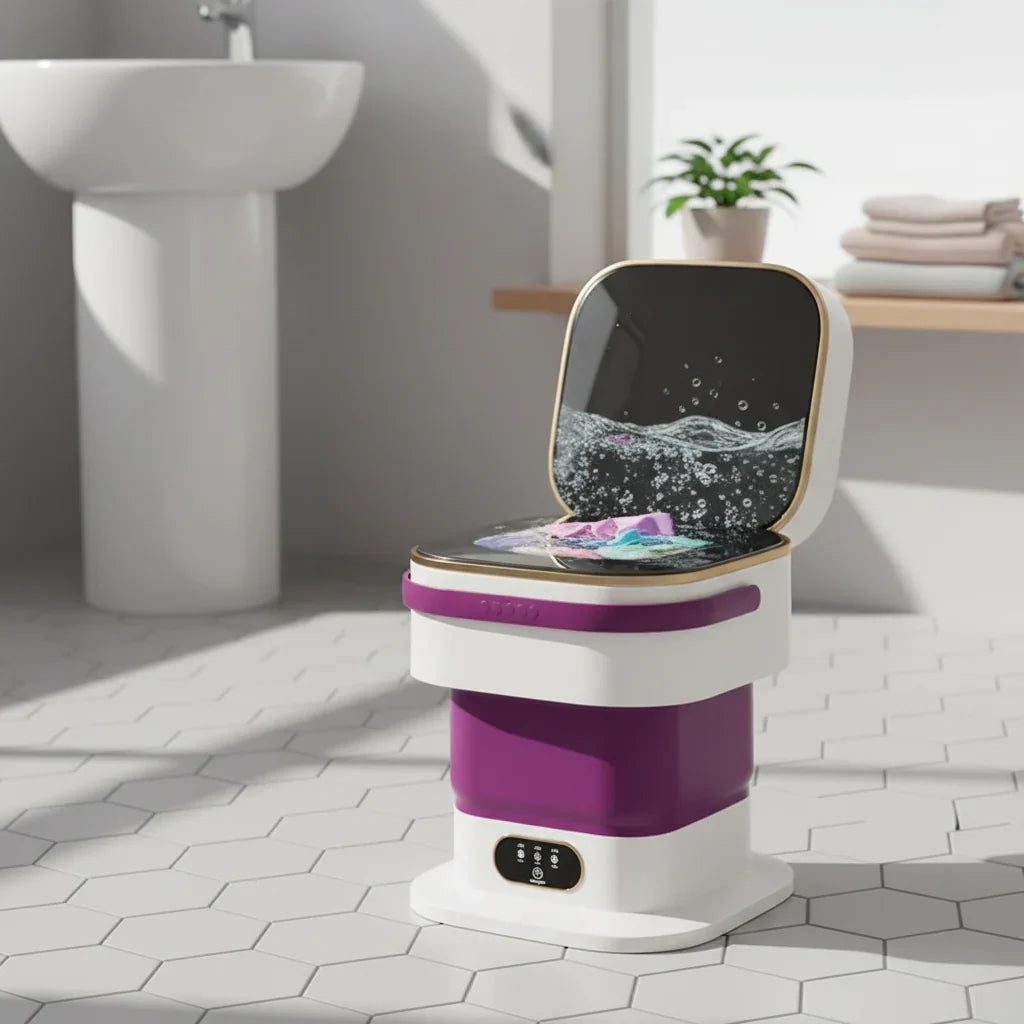Máquina de Lavar Compacta Dobrável e Portátil para Pequenas Cargas de Roupa