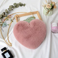 Heart Faux Fur Shoulder Bag With Crossbody Chain Purse