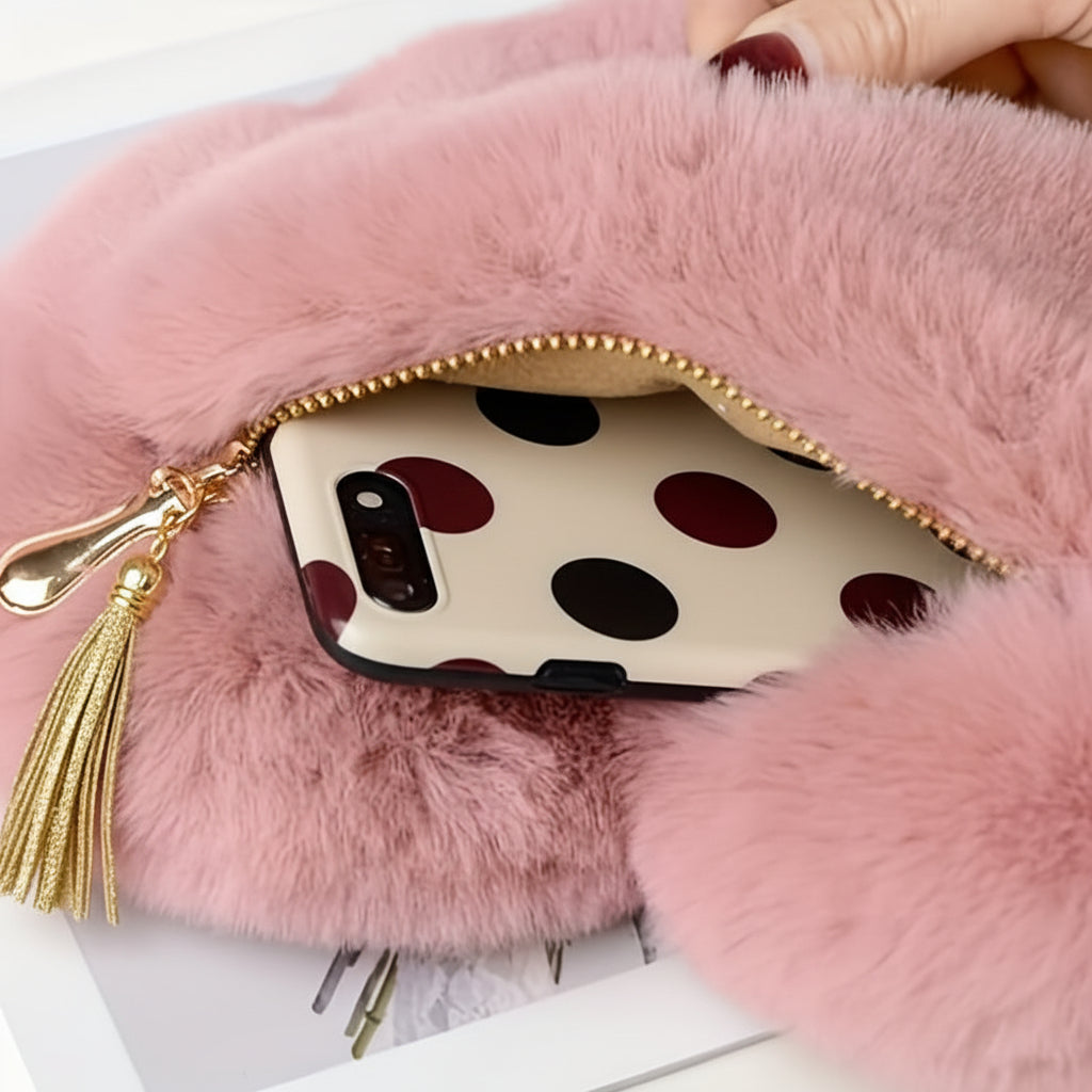 Heart Faux Fur Shoulder Bag With Crossbody Chain Purse