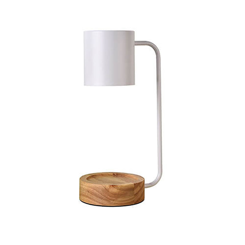 Japonská minimalistická stolní lampa s dřevěnou a kovovou konstrukcí