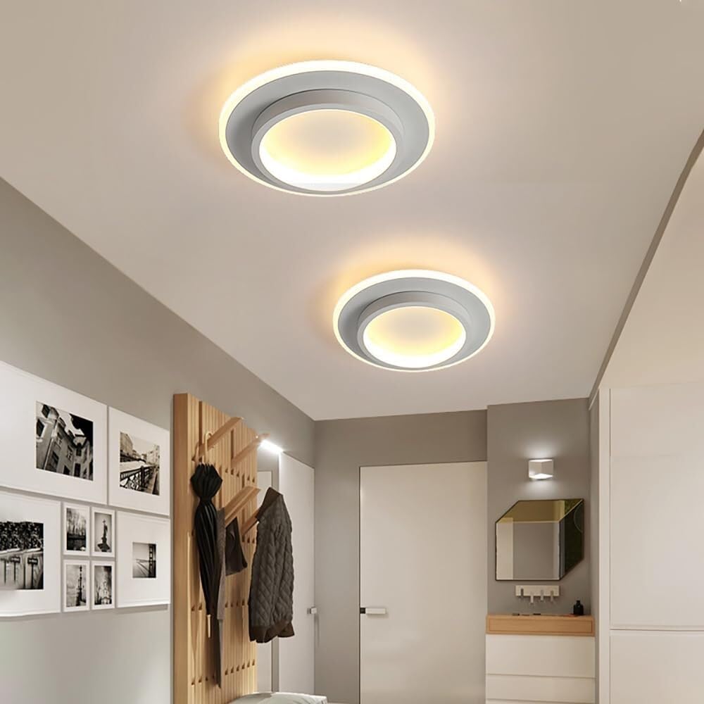 Luz de techo LED redonda con anillo halo, montaje empotrado de metal y acrílico