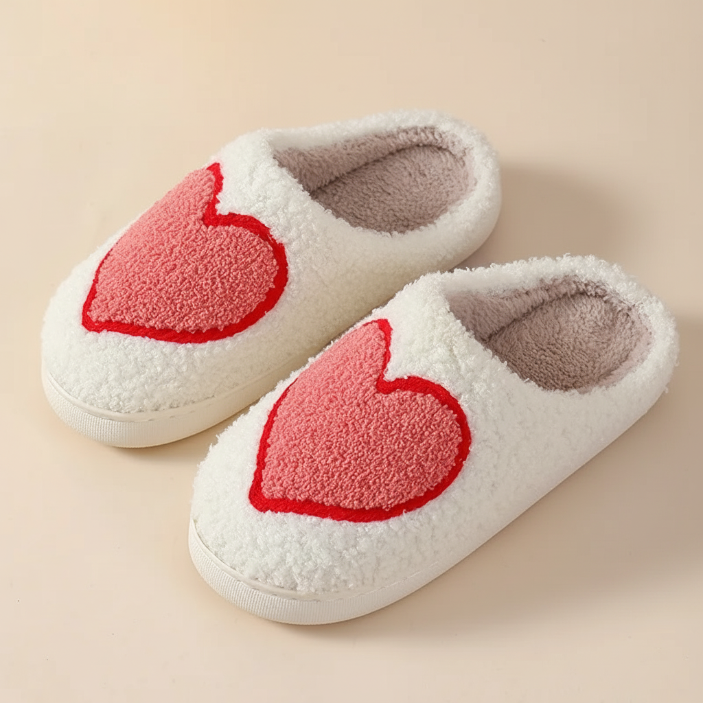 Women's Cozy Memory Foam Slippers With Heart Print Design