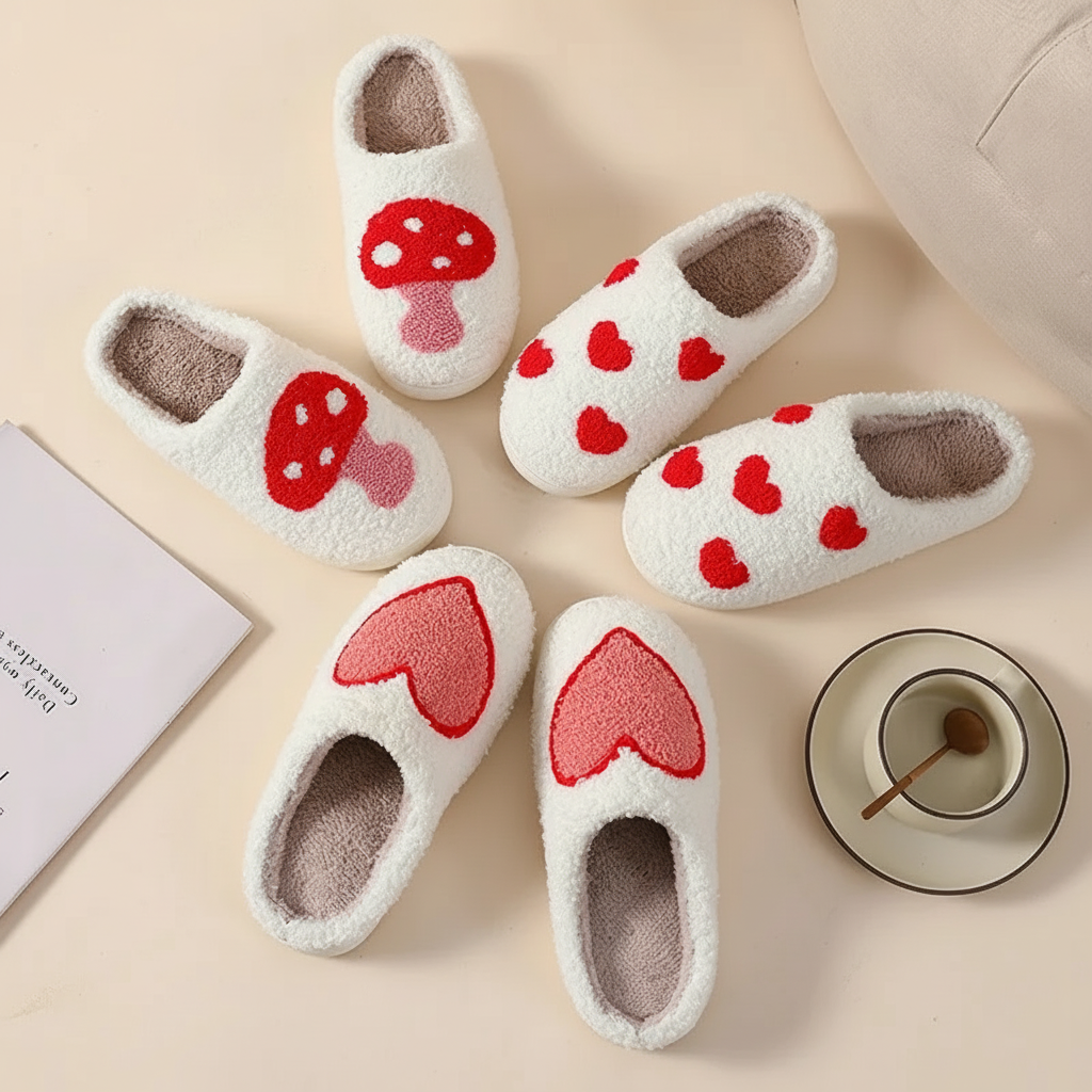 Women's Cozy Memory Foam Slippers With Heart Print Design