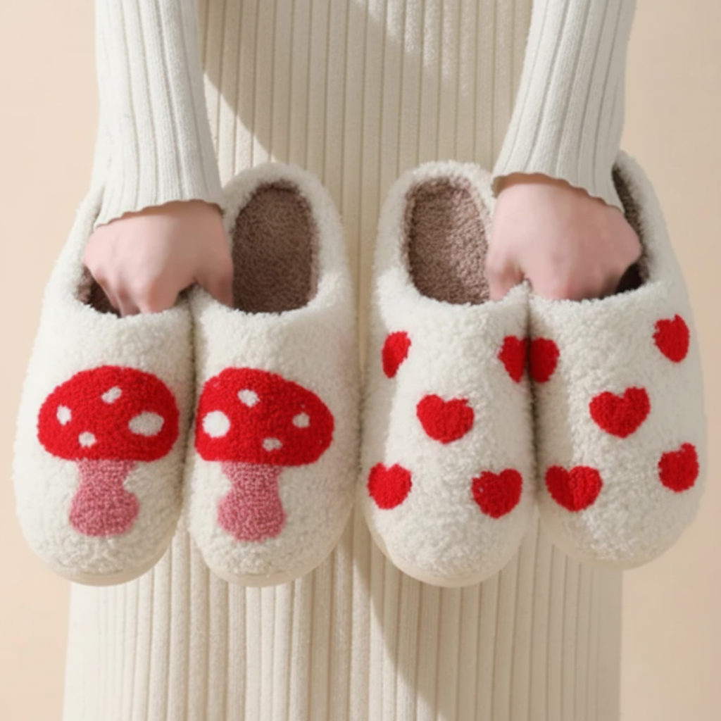 Women's Cozy Memory Foam Slippers With Heart Print Design
