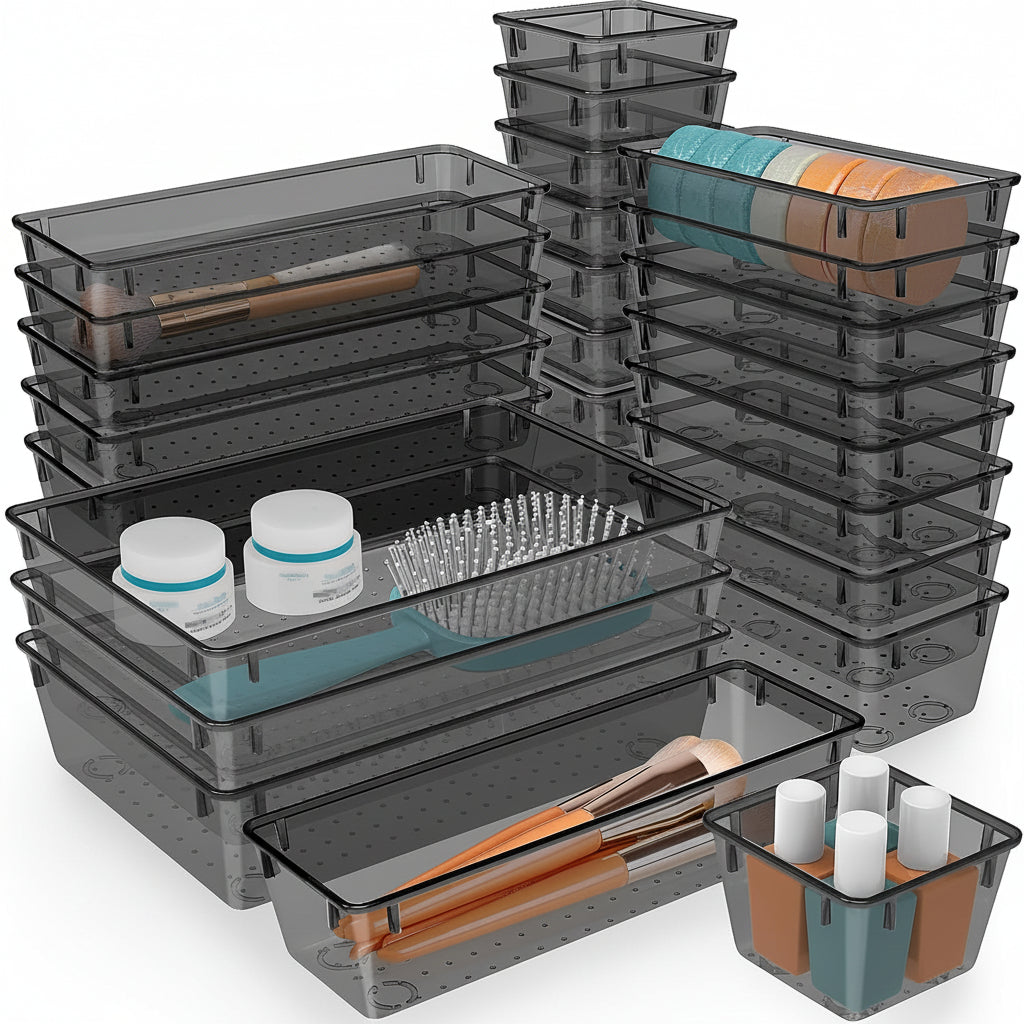 Ensemble de plateaux organisateurs en plastique pour tiroirs, cuisine, bureau et salle de bain