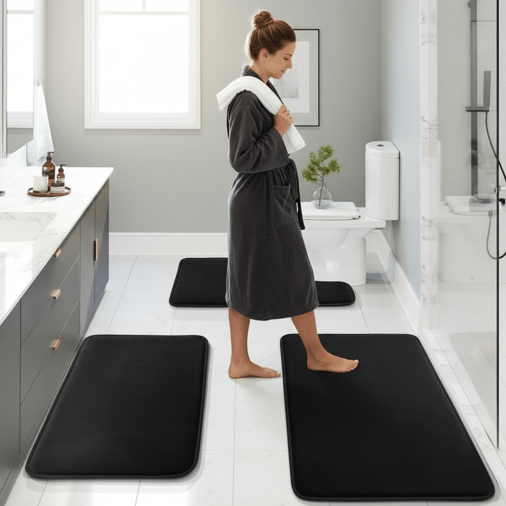 Set covoraș baie din spumă cu memorie ultra moale CalmStep cu țesătură cu uscare rapidă