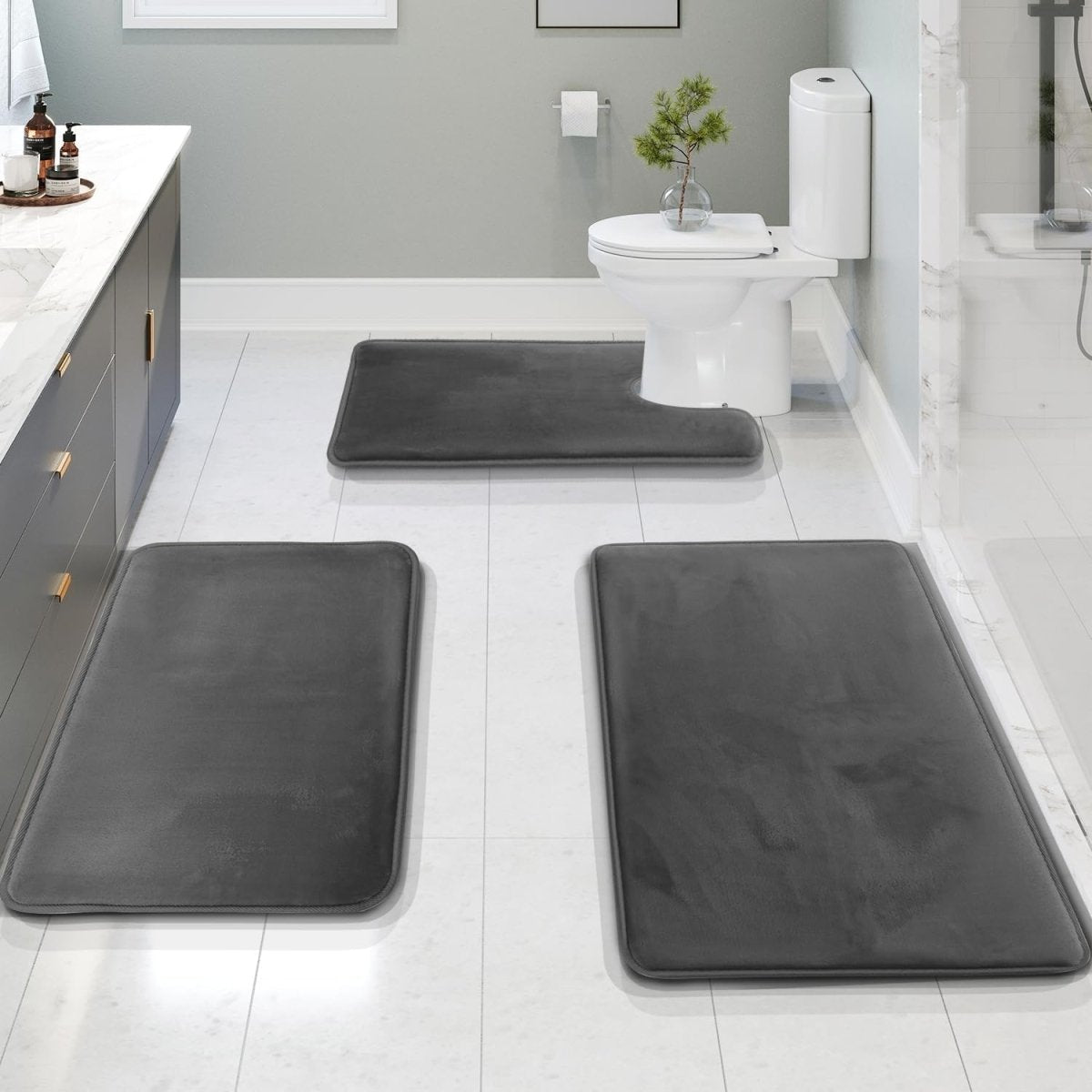 Set covoraș baie din spumă cu memorie ultra moale CalmStep cu țesătură cu uscare rapidă