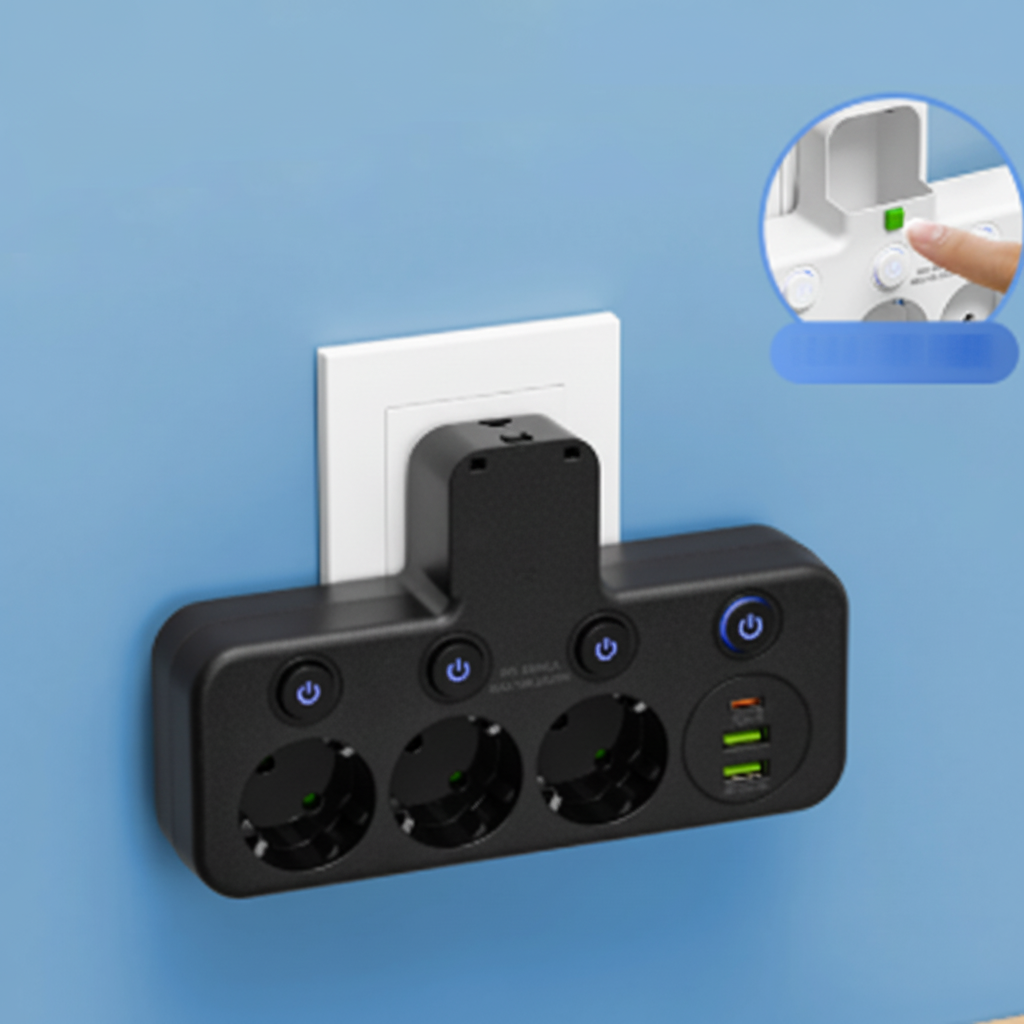 USBポート付き電源タップ ナイトライト＆個別スイッチ付き