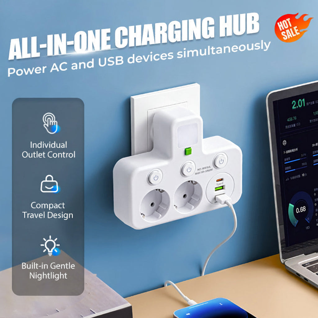 USBポート付き電源タップ ナイトライト＆個別スイッチ付き