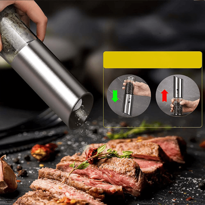 Rechargeable FlavorPulse Edelstahl-Elektropfeffermühle für einfaches Würzen