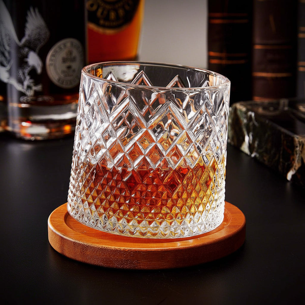 Crystal Rotating Whiskey Glass For Enhanced Aroma And Flavor