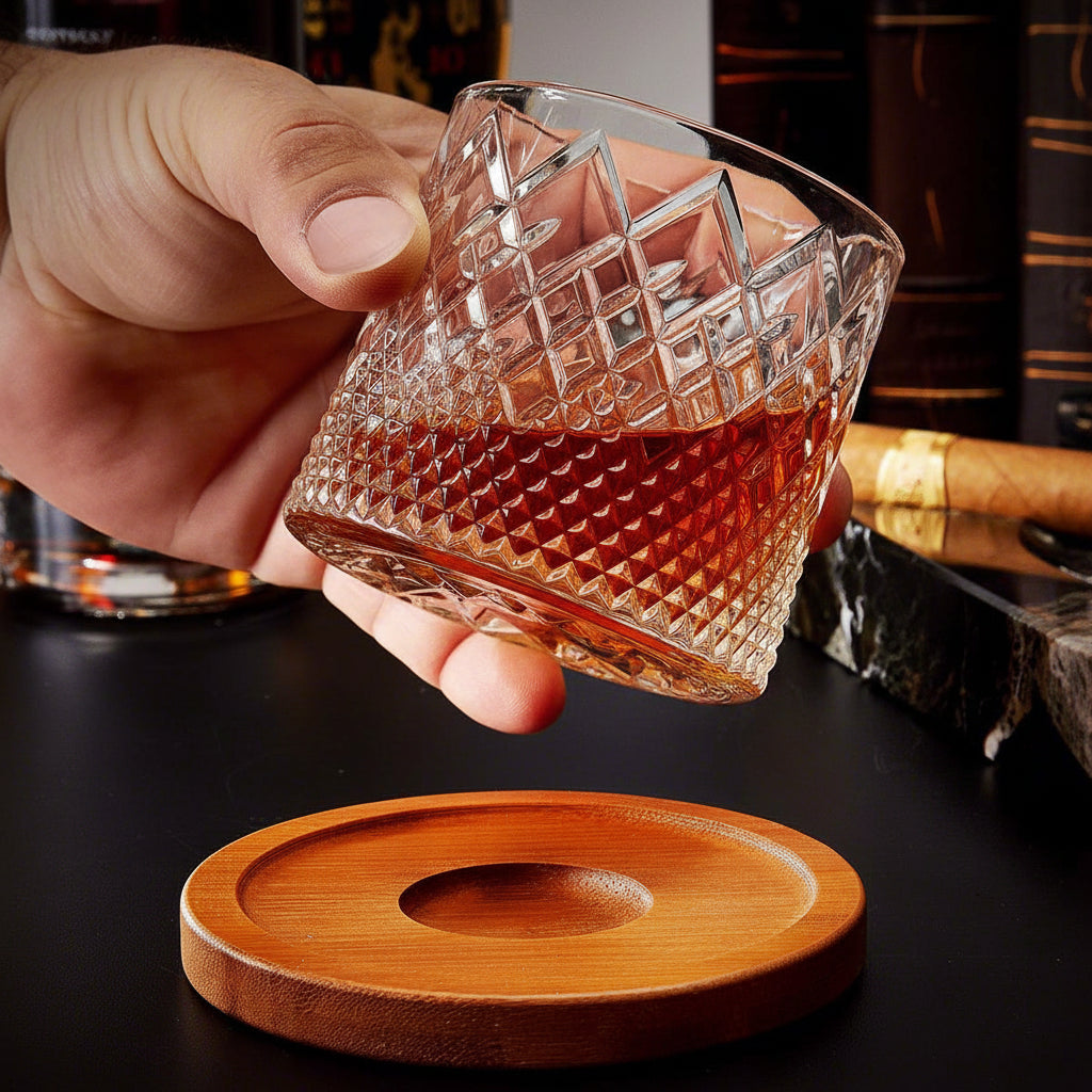 Crystal Rotating Whiskey Glass For Enhanced Aroma And Flavor