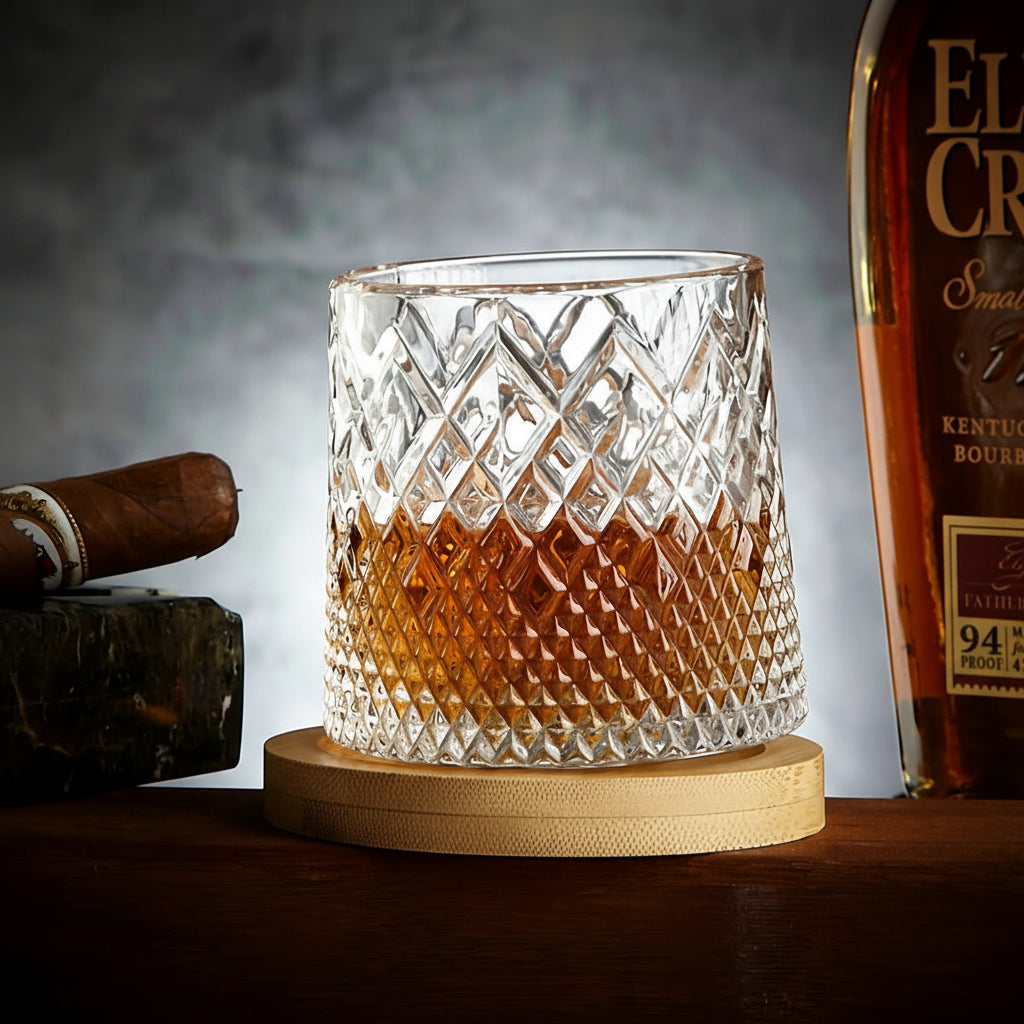 Crystal Rotating Whiskey Glass For Enhanced Aroma And Flavor