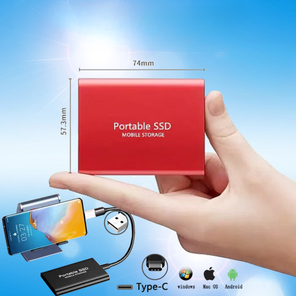 قرص صلب خارجي محمول USB C بسعة 512 جيجابايت للتخزين السريع