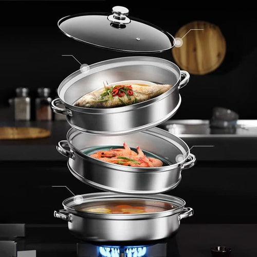 AeroSteam 3-Tier Stainless Steel Steamer With Glass Lid