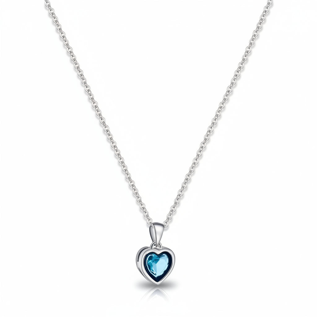 Sapphire Birthstone Heart Pendant Necklace In Silver