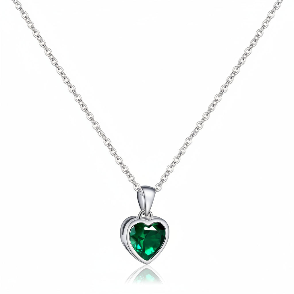 Sapphire Birthstone Heart Pendant Necklace In Silver