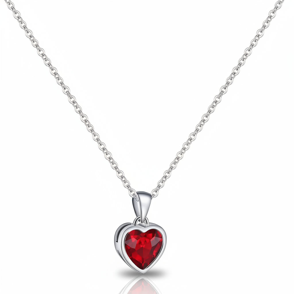 Sapphire Birthstone Heart Pendant Necklace In Silver