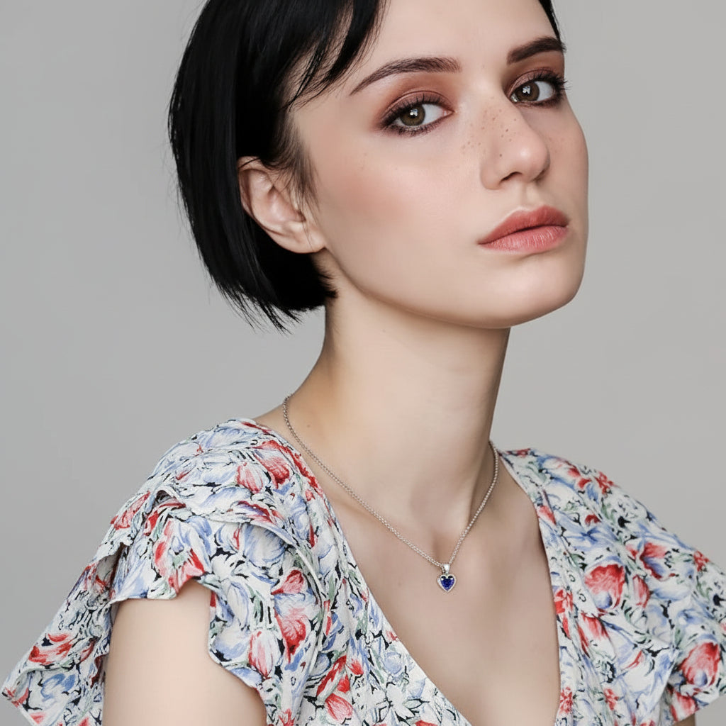 Sapphire Birthstone Heart Pendant Necklace In Silver