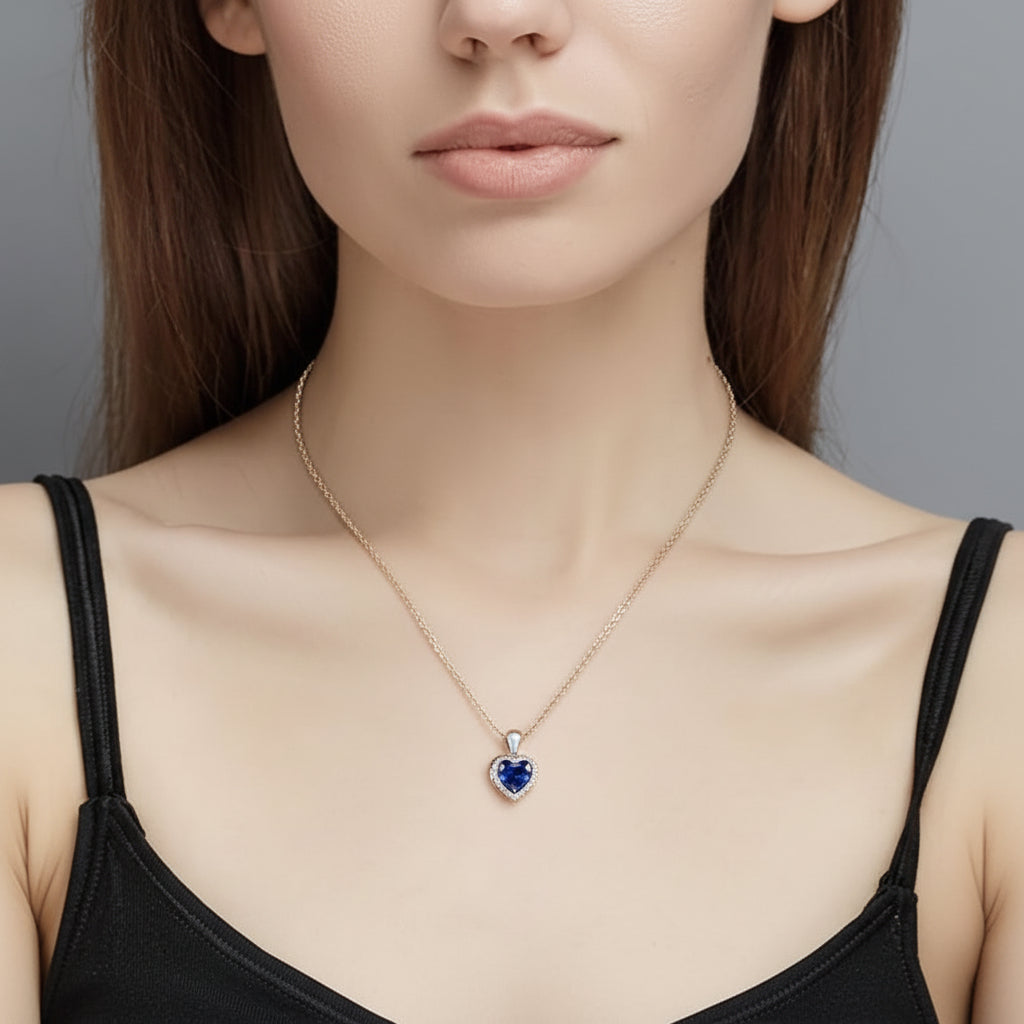 Sapphire Birthstone Heart Pendant Necklace In Silver