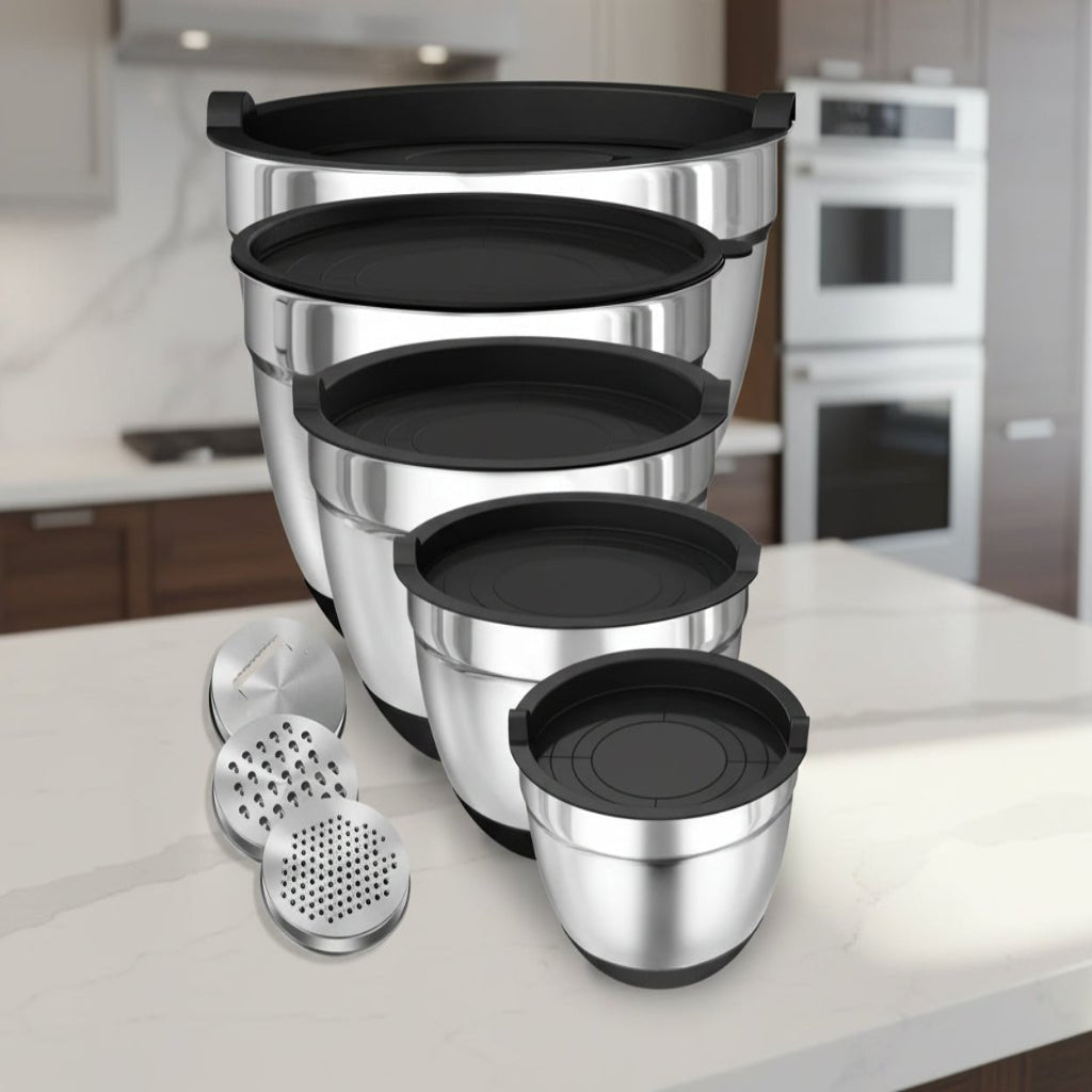 NovaMix 8 Piece Stainless Steel Mixing Bowls With Airtight Lids For Easy Meal Prep