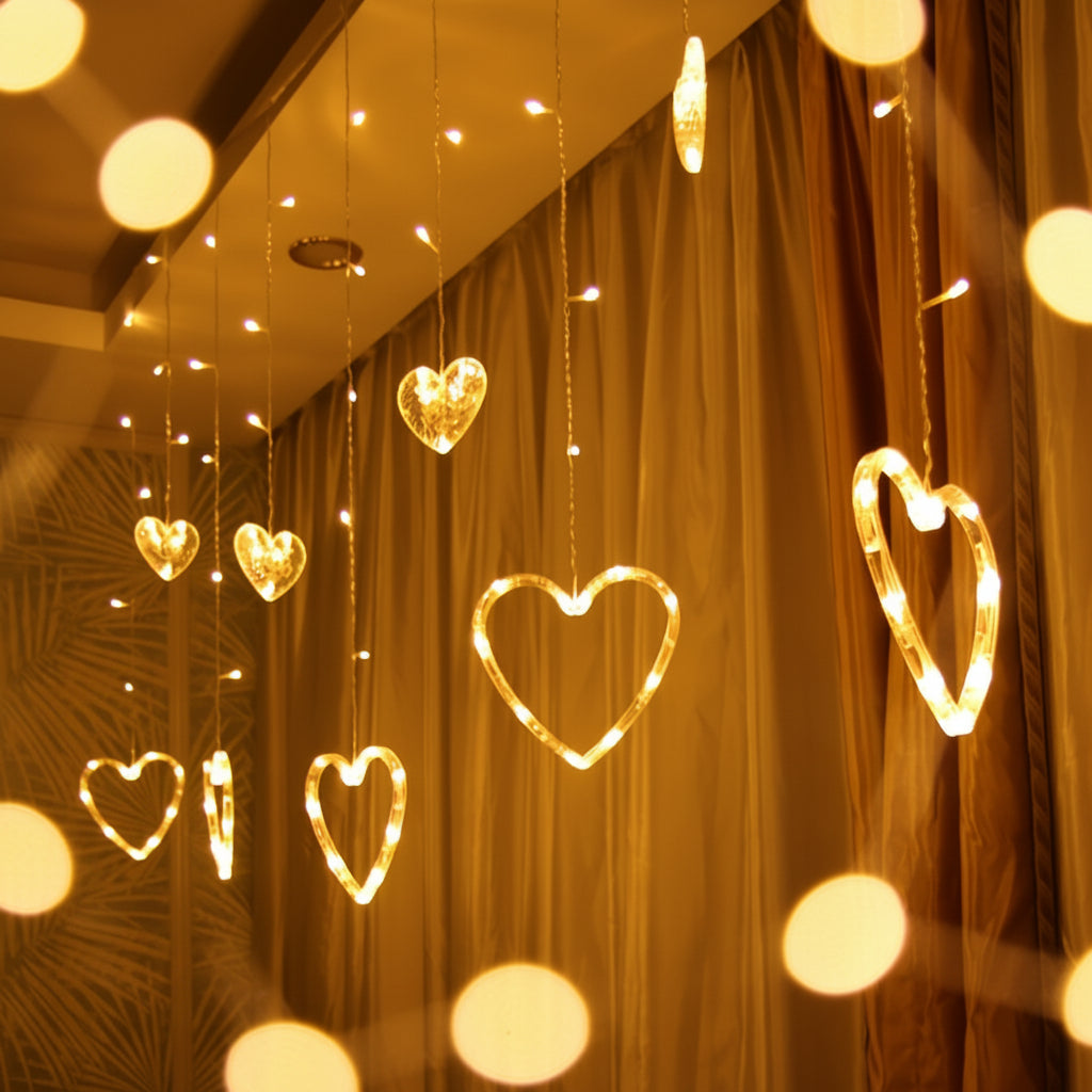 Heart Shaped String Lights With Warm LED Glow For Window Decor