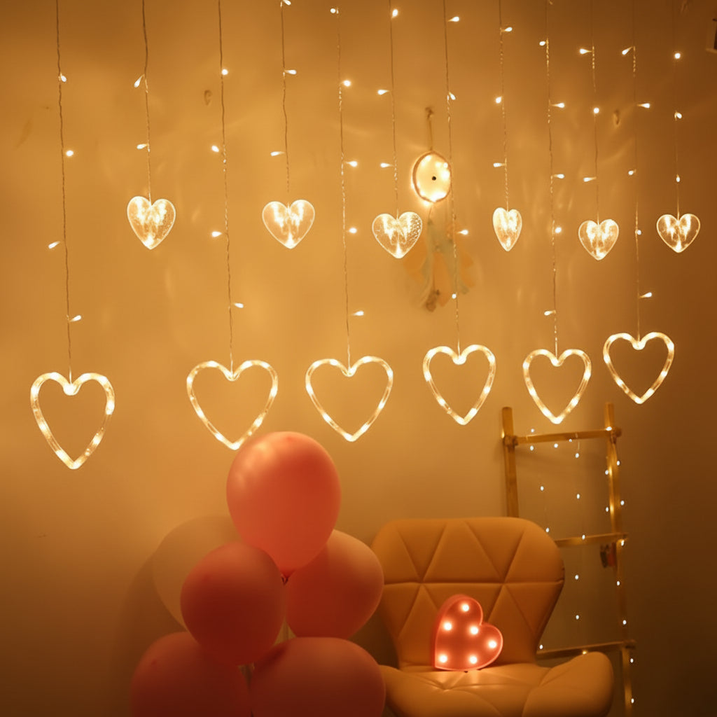 Heart Shaped String Lights With Warm LED Glow For Window Decor