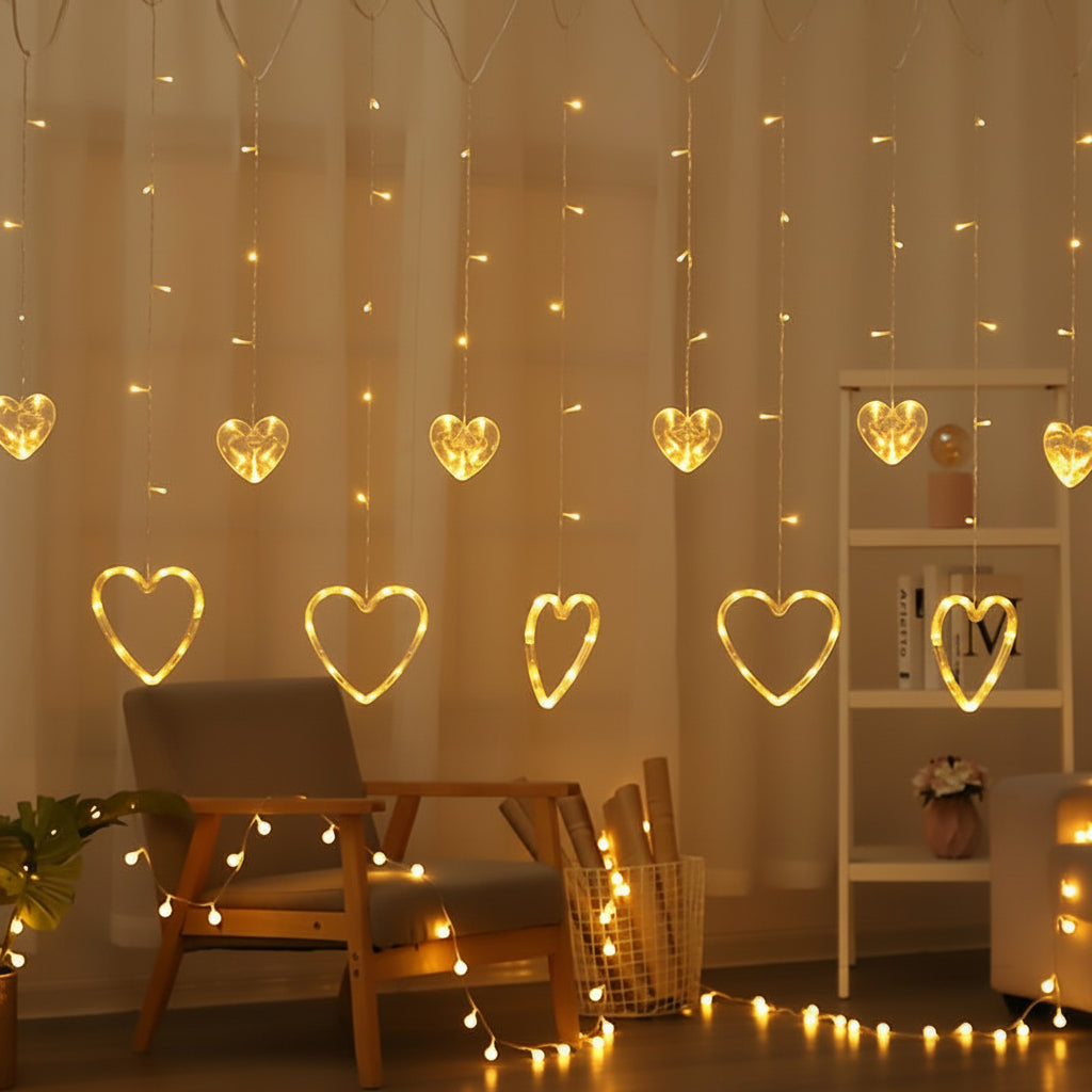 Heart Shaped String Lights With Warm LED Glow For Window Decor
