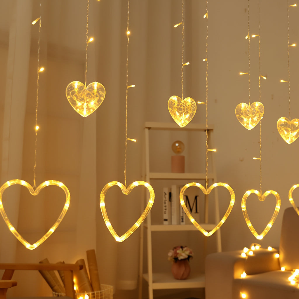 Heart Shaped String Lights With Warm LED Glow For Window Decor