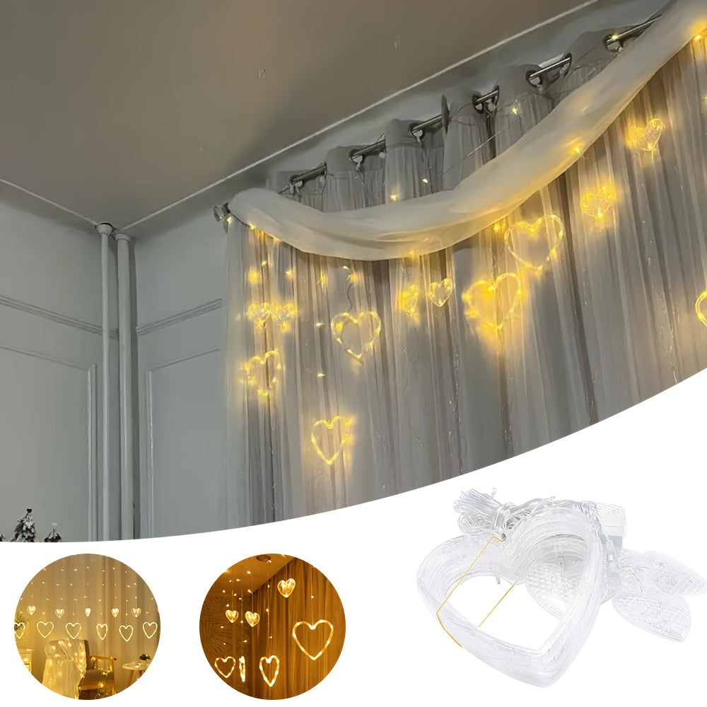 Heart Shaped String Lights With Warm LED Glow For Window Decor