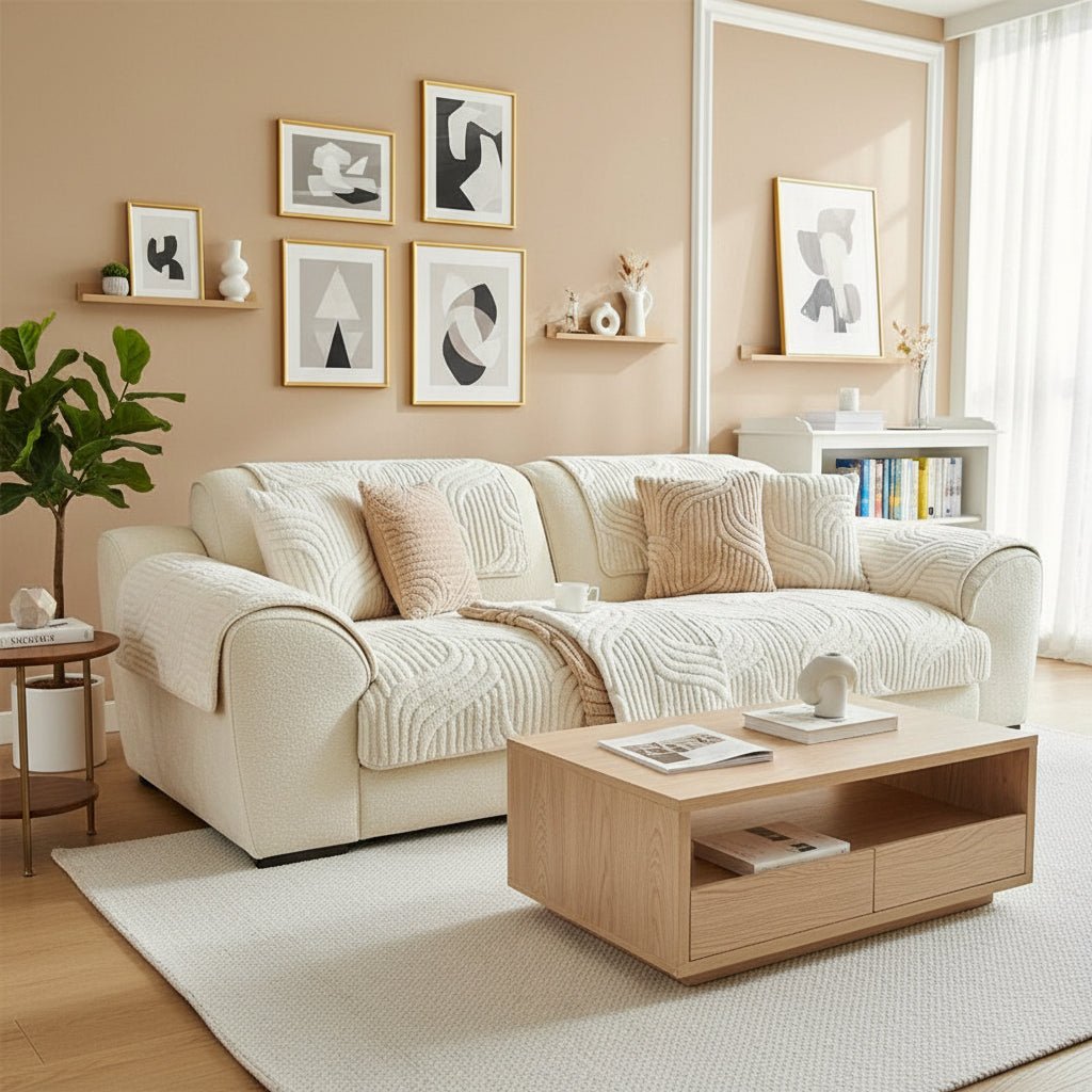Luxe Samettinen Sohvansuoja Liukumattomilla Aaltoviivoilla Sisustukseen