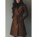 Damen-Langer Trenchcoat aus Wildleder mit Knopfleiste für Herbst und Winter