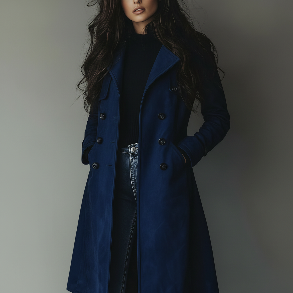 Damen-Langer Trenchcoat aus Wildleder mit Knopfleiste für Herbst und Winter