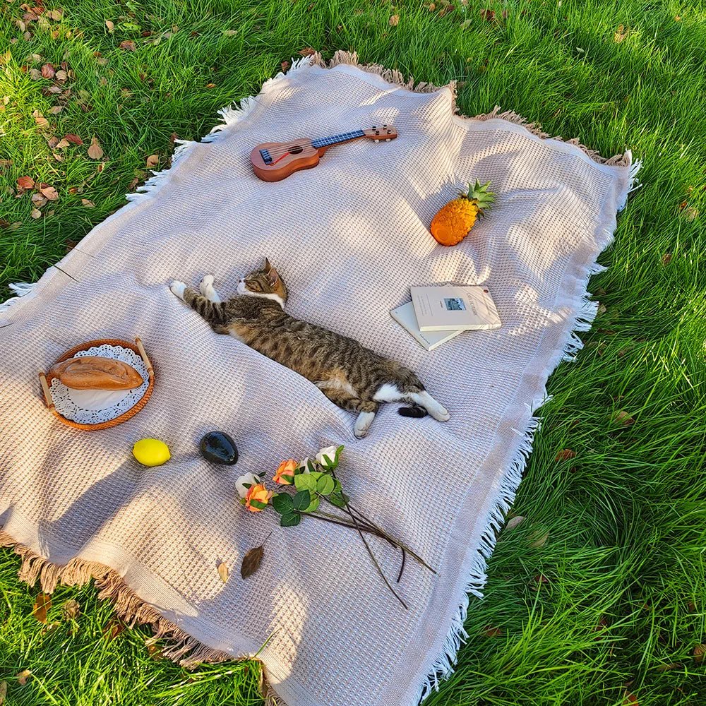 Loomhaven Lekka Koc Piknikowy z Bawełnianą Mieszanką i Frędzlami