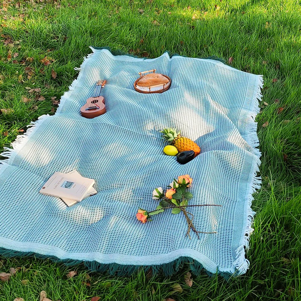 Loomhaven Lekka Koc Piknikowy z Bawełnianą Mieszanką i Frędzlami
