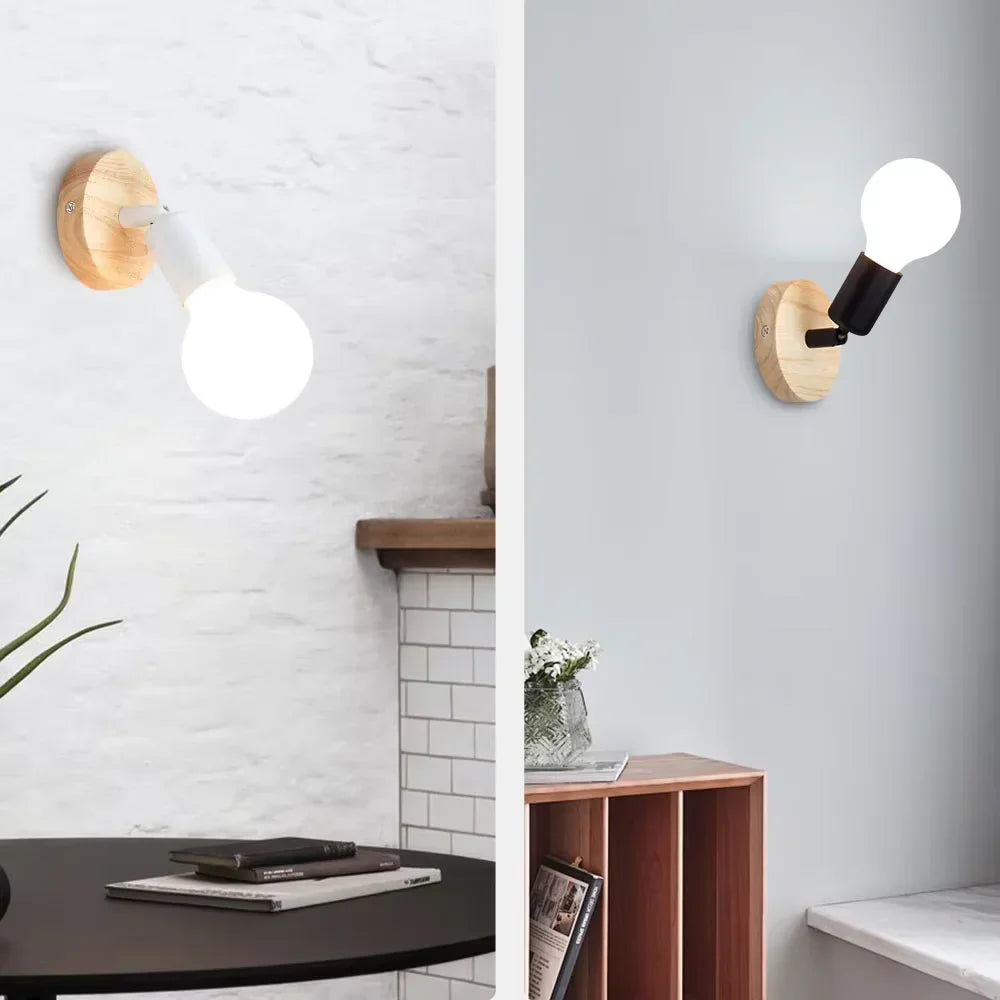 Vintage Wall Lamp With Adjustable Wood And Metal Sconce