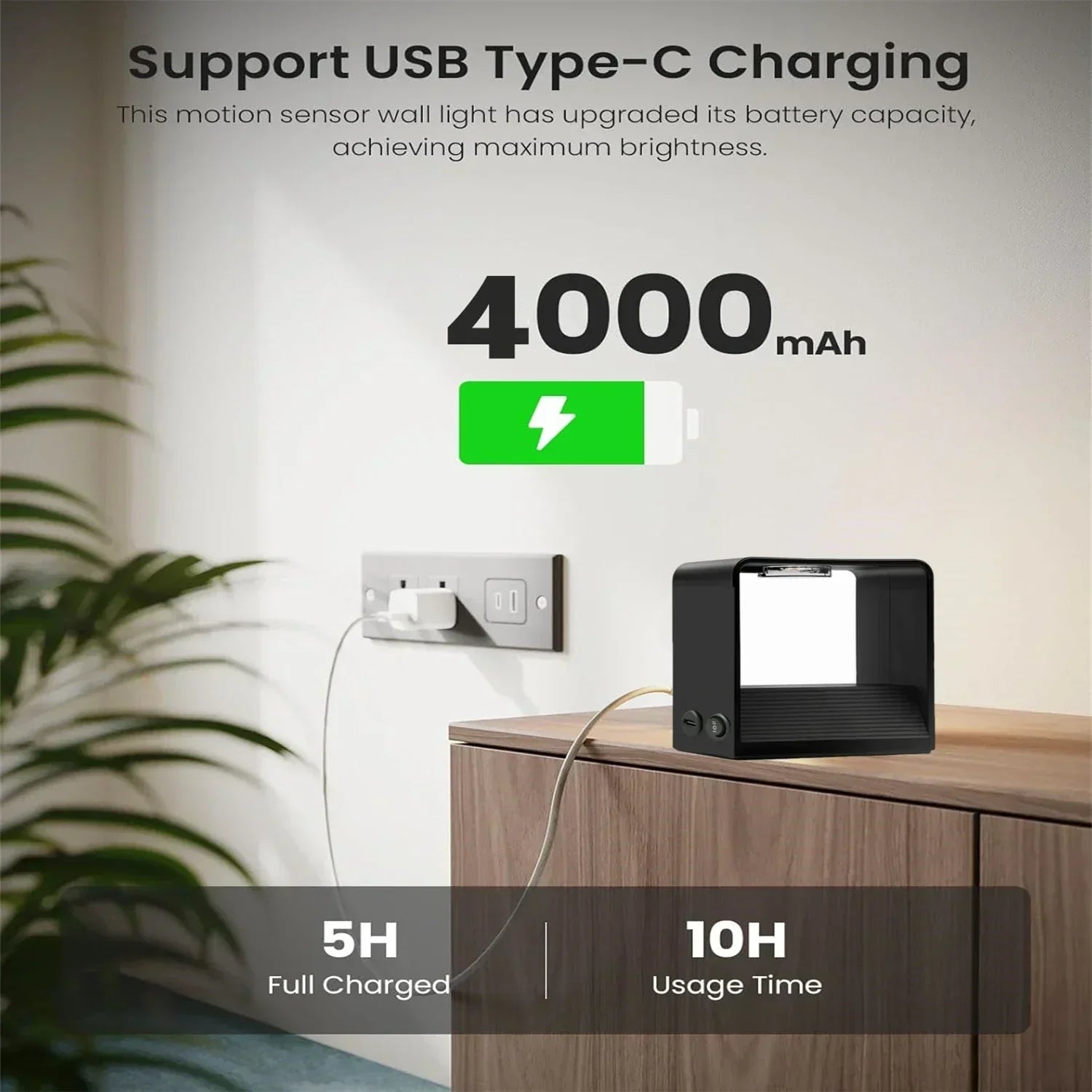 Lampada da parete LED wireless LuminaWave con sensore di movimento e batteria da 4000 mAh