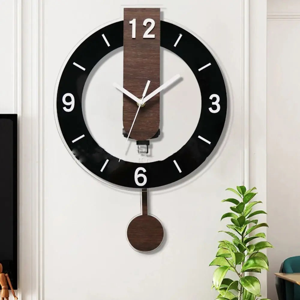 Minimalistické kyvadlové hodiny s moderním akrylovým a dřevěným vzhledem