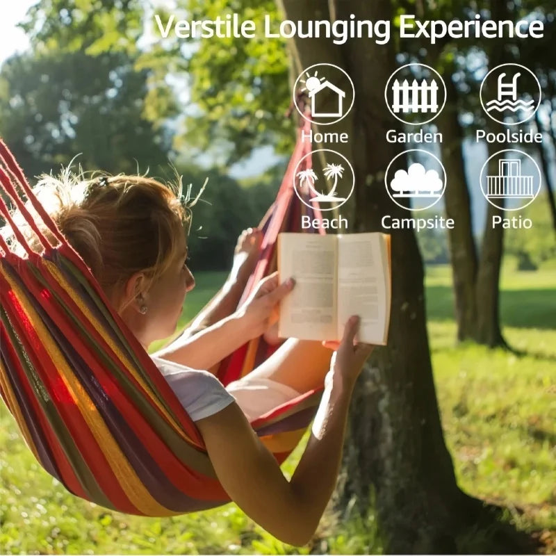 Canvas Hammock With Stripes Large Swing Bed For Indoor And Outdoor Camping Use