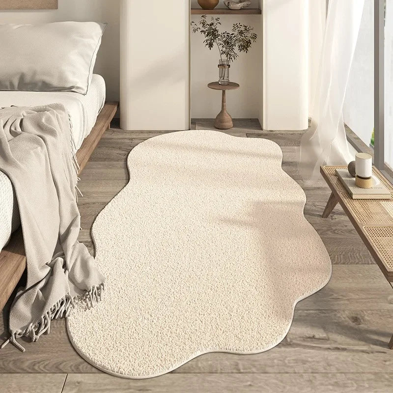 Cream Non Slip Irregular Soft Rug For Minimalist Living Rooms
