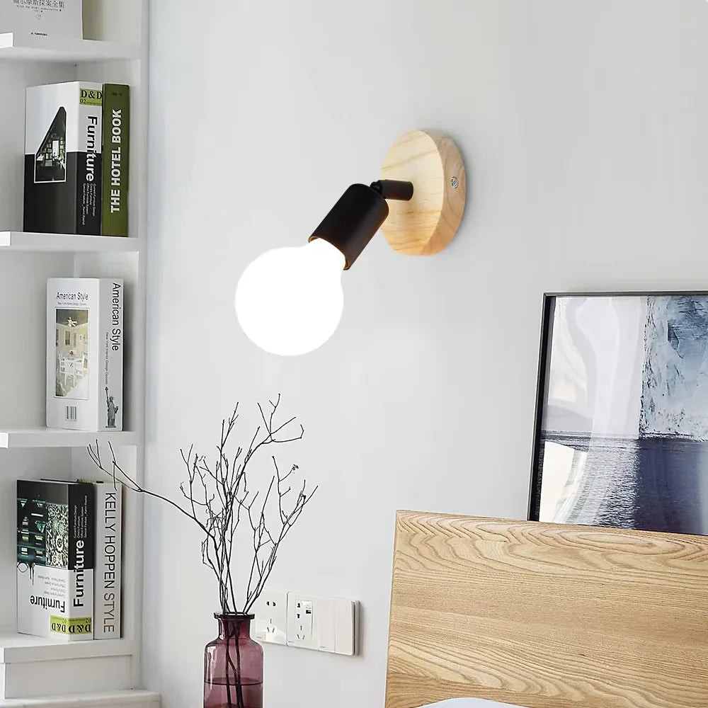 Vintage Wall Lamp With Adjustable Wood And Metal Sconce