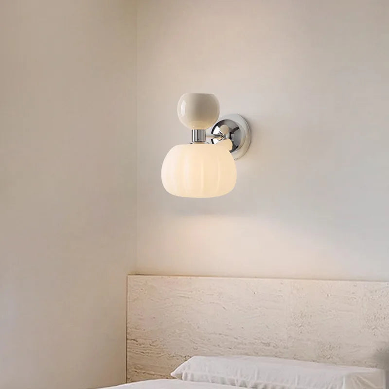 Lampada da parete nordica a forma di zucca con applique moderna in vetro e metallo