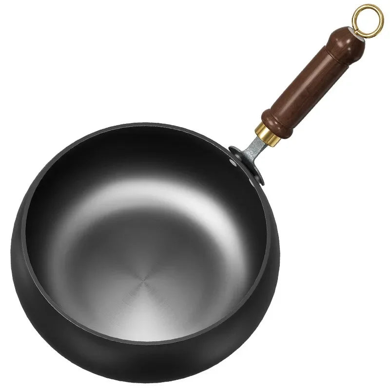 ForgeRoot handgeschmiedete Gusseisenpfanne mit Holzgriff und optionalem Deckel (24/28 cm)