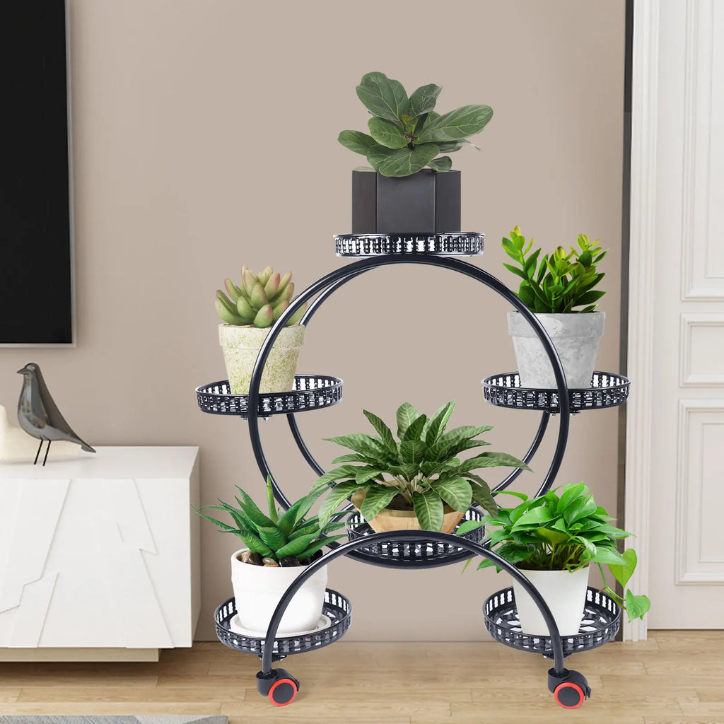 Six-Tier Plant Stand On Wheels For Indoor And Outdoor Display