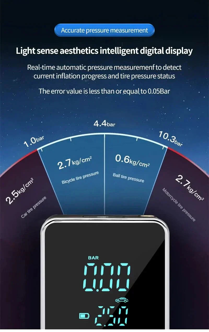 Kabellose Touchscreen-Luftpumpe mit 150 PSI, tragbarer Auto- und Fahrradkompressor