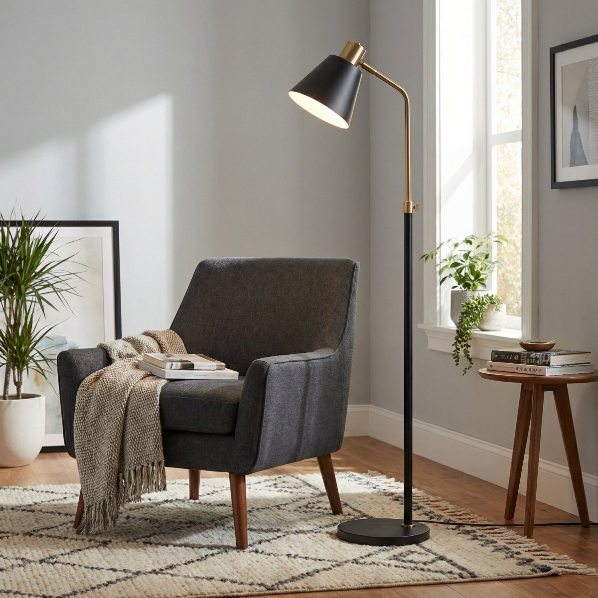 Stojací lampa ve skandinávském stylu vysoká 60 palců s dřevěným podstavcem | Rosalyssa