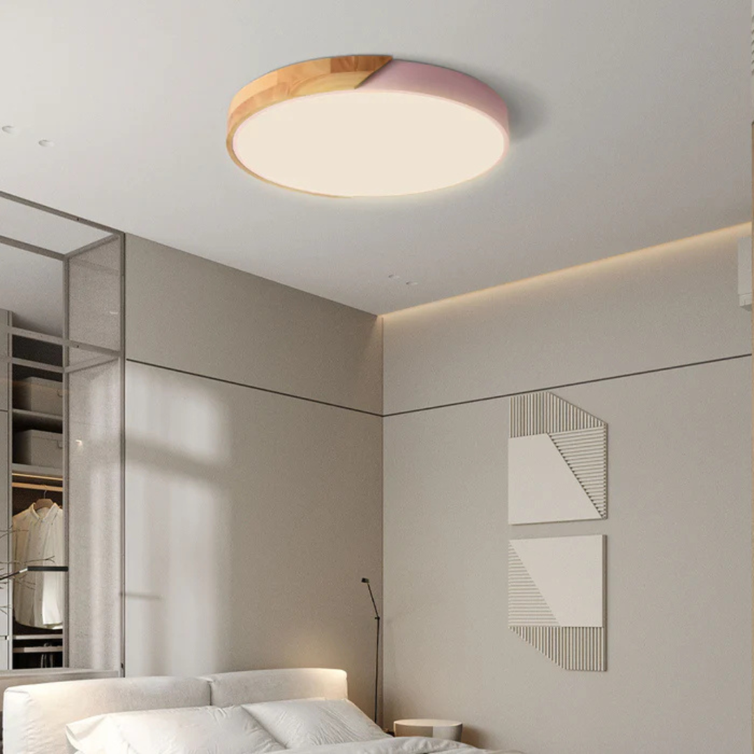 Scandinavian Wood LED Ceiling Light, Round 23 or 30 cm, Modern Design